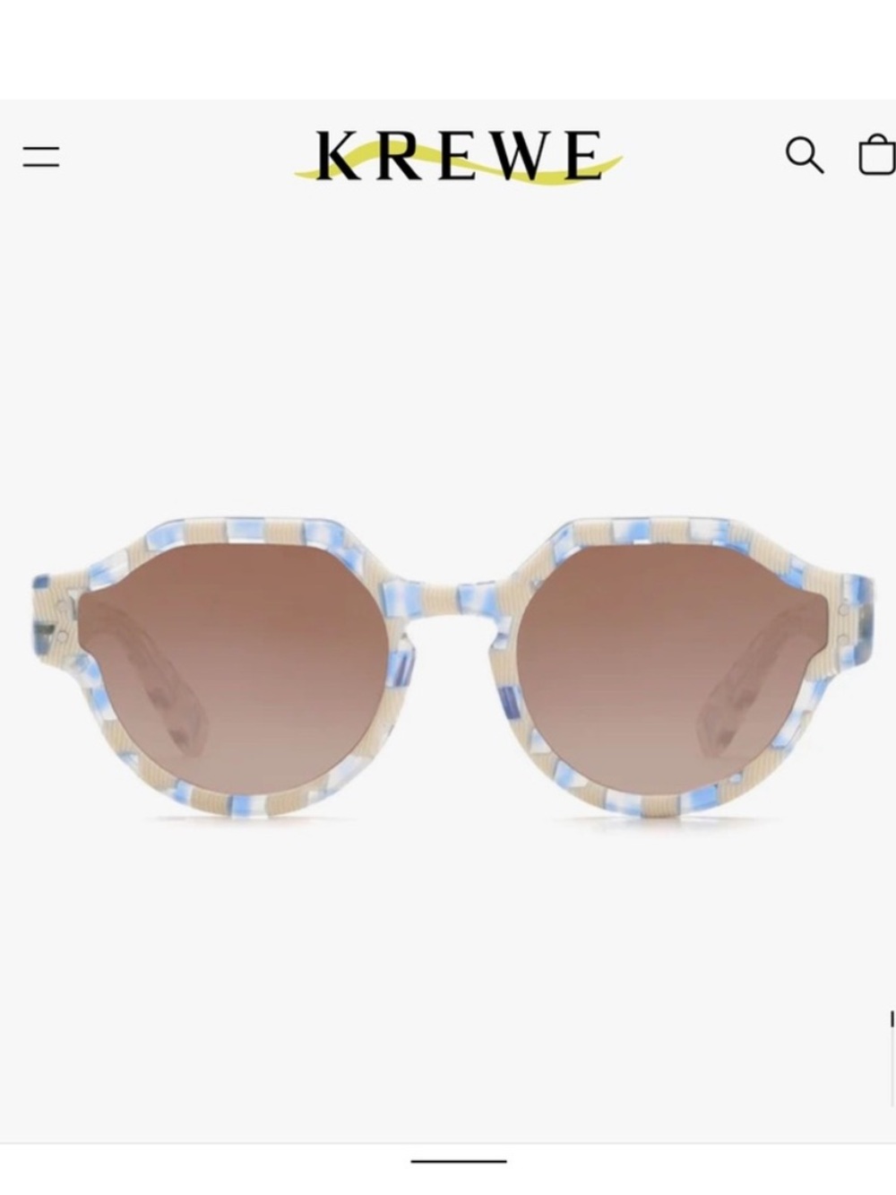 KREWE Astor Cream and Blue Gingham Checker Round Sunglasses